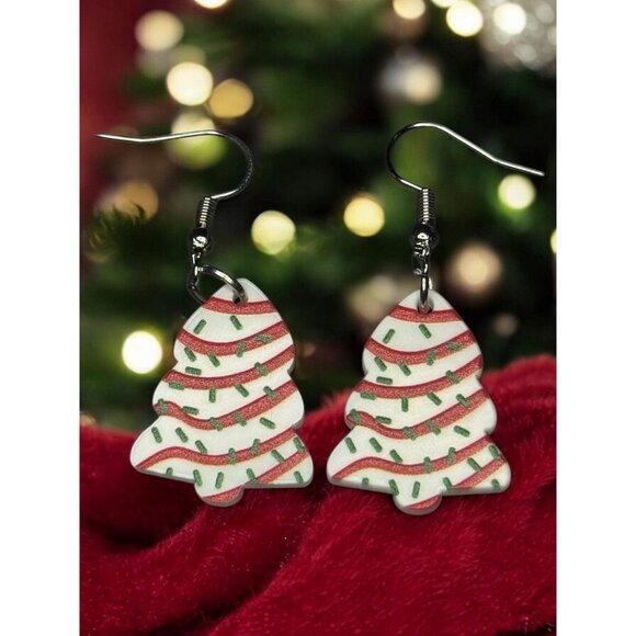 CHRISTMAS TREE CAKE DANGLE EARRINGS - Picture 6 of 7